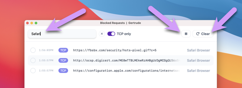 <b>Filter</b> by a search phrase, </b>clear</b> often, and <b>pause</b> after refreshing