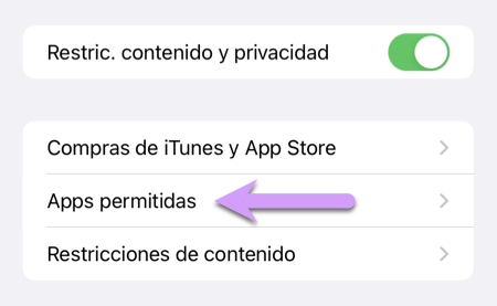 Bloquear un iPhone: Restricciones de contenido y privacidad > Aplicaciones permitidas