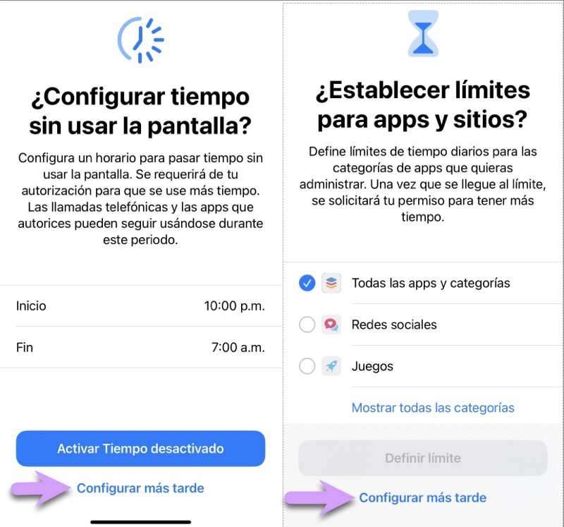 Bloquear un iPhone: omita estas pantallas al configura Tiempo en Pantalla