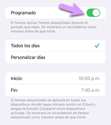 Bloquear un iPhone: Habilitar Tiempo Desactivado