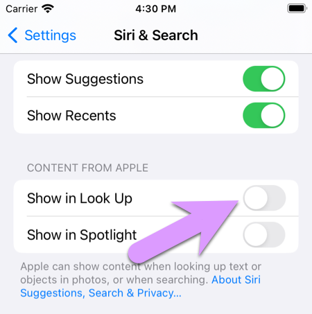 five things you forgot locking down your kids iPhone: disable 'Show in Look Up' to prevent showing your child images and content from the internet