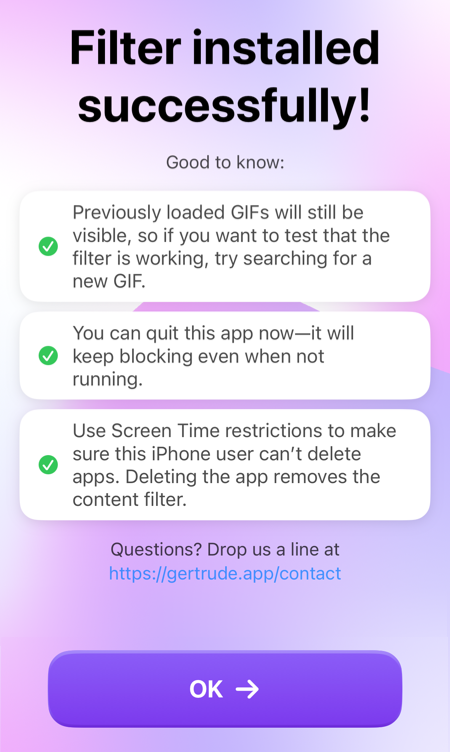 <b>8)</b> Then this screen—click 'OK →'